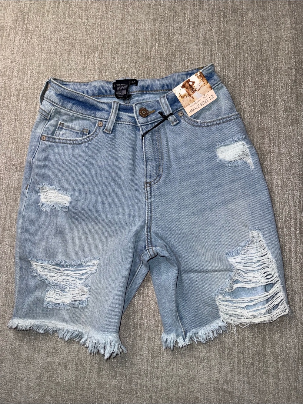 Sincerely Jules Light Blue Distressed Denim Bermuda Shorts